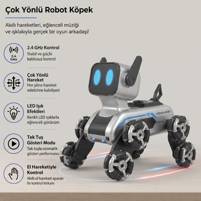 Akıllı Robot Köpek Oyuncak - Çok Yönlü Hareket Özelliği - Uzaktan Kumanda Kontrolü - El Hareketi Kontrolü - görsel 2